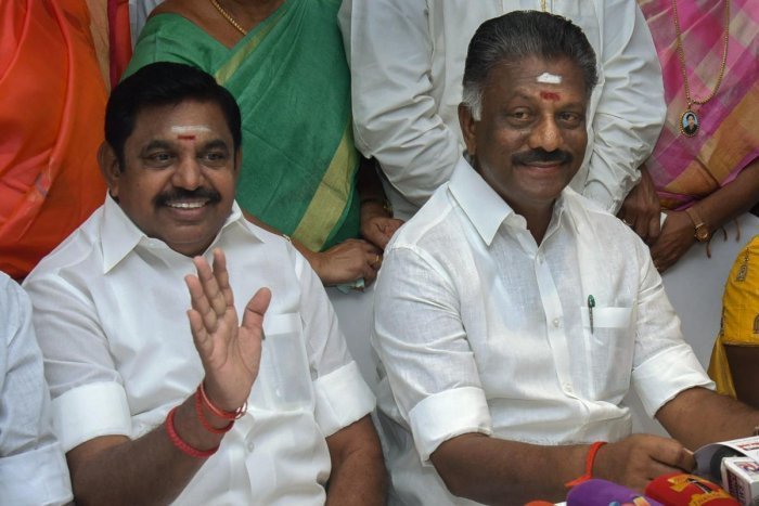Former Tamil Nadu chief ministers and AIADMK leaders, Edappadi K Palaniswami and O Panneerselvam.