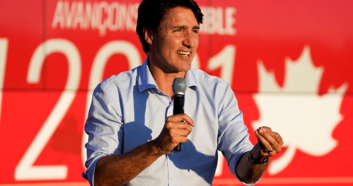 Canada's Liberal Prime Minister Justin Trudeau speaks at an election campaign.