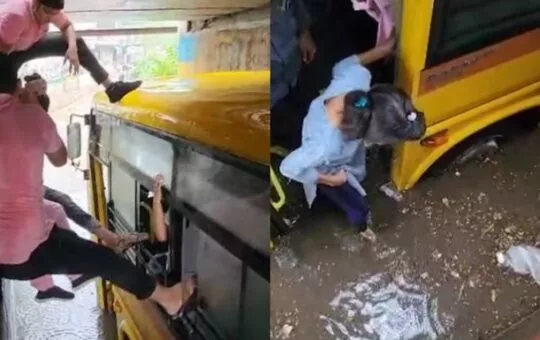 Students rescued through emergency windows after Gujarat school bus gets stuck in rain